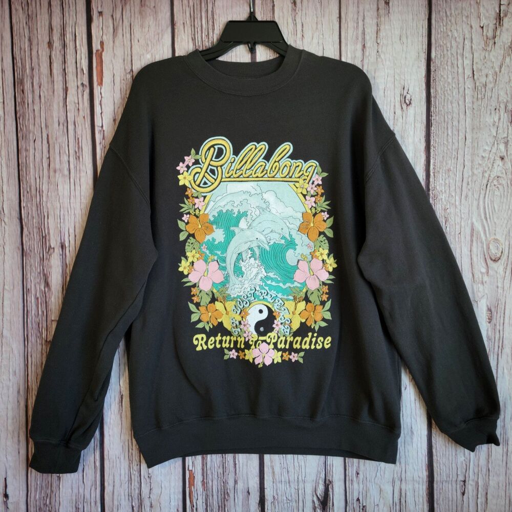 Billabong Sweatshirt Womens Oversized Dolphins Ying Yang Small Paradise Ride